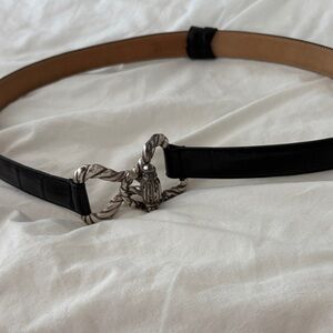 Black adjustable Leather Belt with Silver Buckle